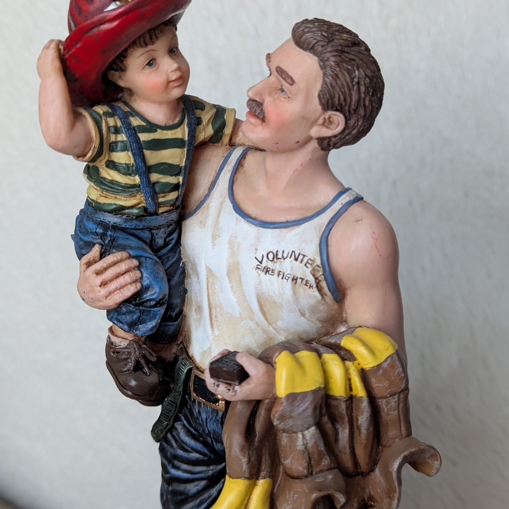 Vintage Vanmark Charming Firefighter and Child Figurine